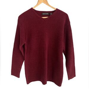 Men’s small structure vintage V-neck text chunky maroon sweater